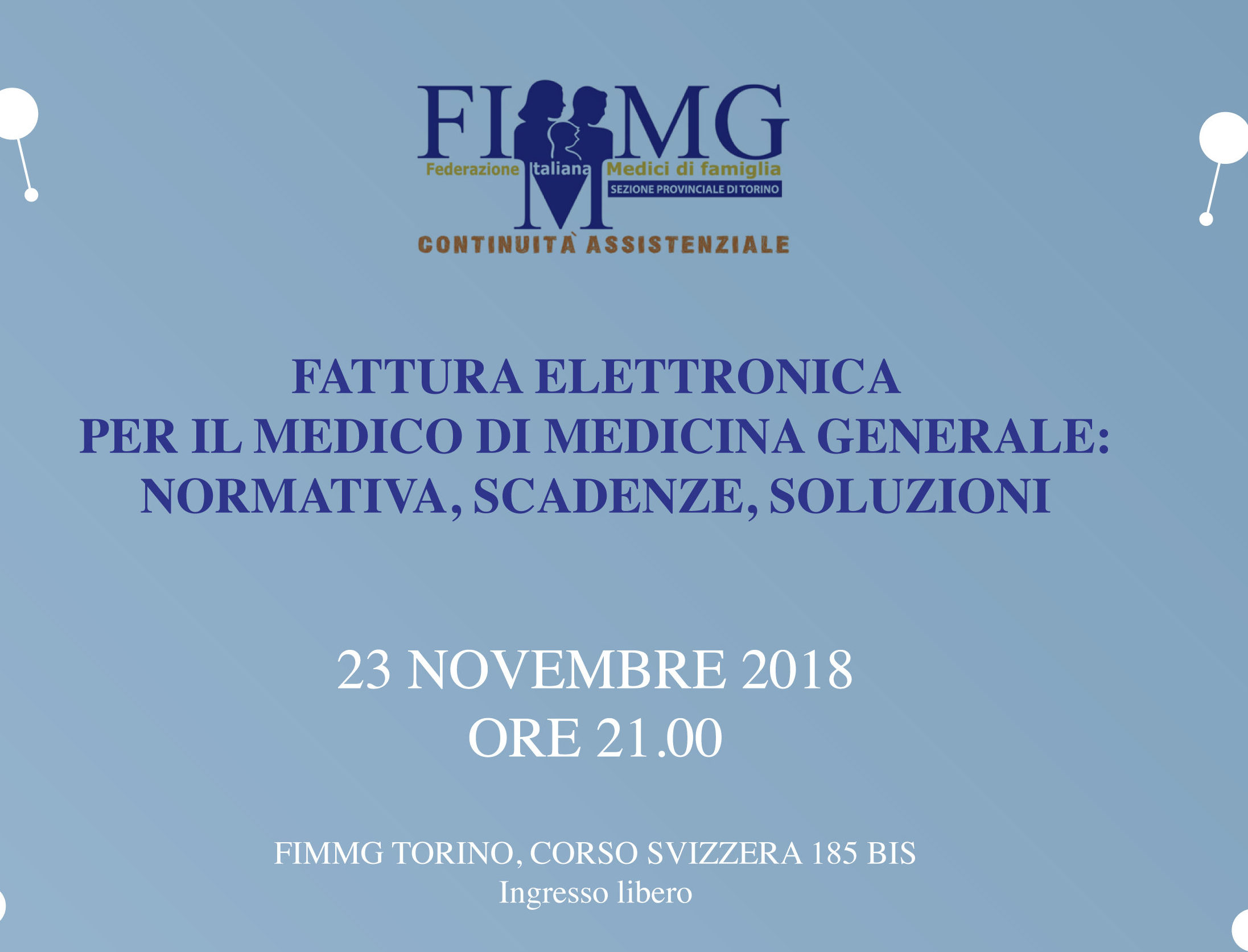 Fattura Elettronica e Medicina Generale, 23 novembre ore 21